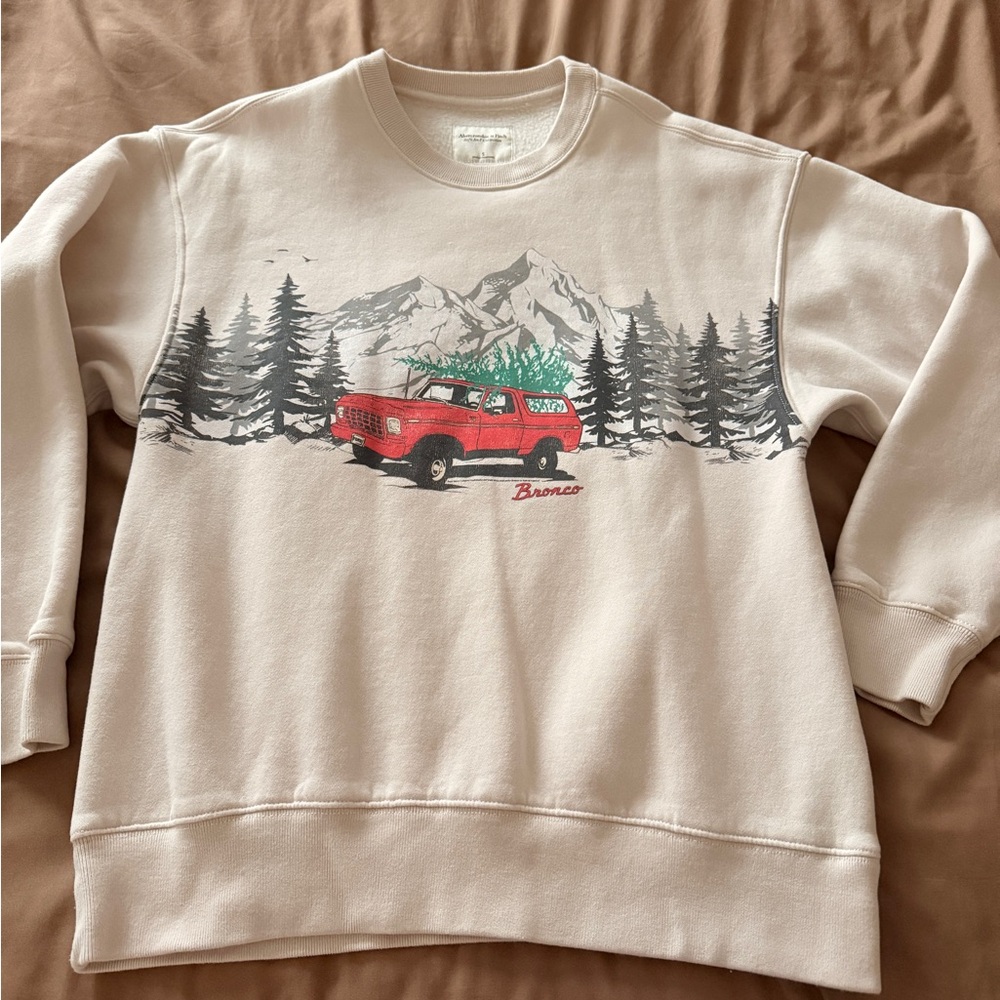 Abercrombie & Fitch Cream Sweater with Red Car Graphic
